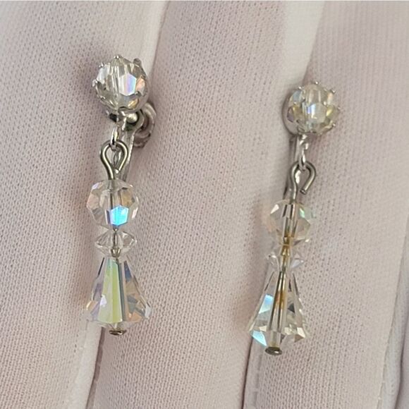 Vintage Crystal AB Silver Tone Screw Back Earrings #510 - Picture 12 of 16